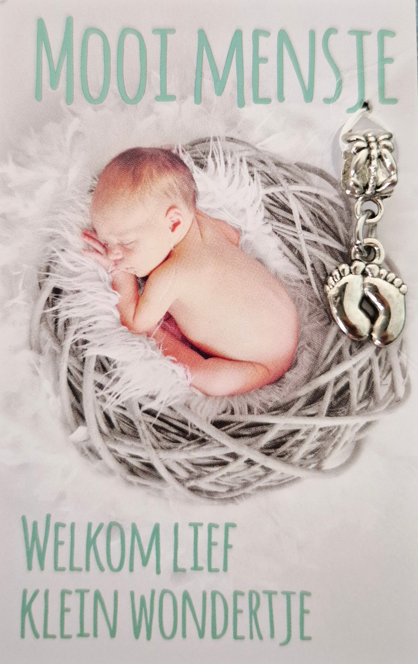 MOOI MENS KAARTJE -WELKOM LIEF KLEIN WONDERTJE ( met 2 babyvoetjes )