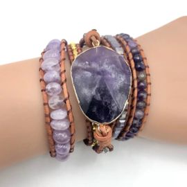 LEDEREN WRAP ARMBAND MET AMETHIST