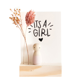 Cadeaudoosje houten poppetje 'It's a girl'