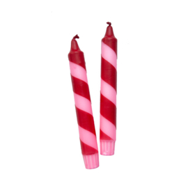 Kaarsen 'Candy cane' rood roze (2 st.)