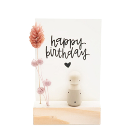 Cadeaudoosje houten poppetje 'Happy birthday'