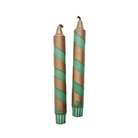 Kaarsen 'Candy cane' groen goud (2 st.)