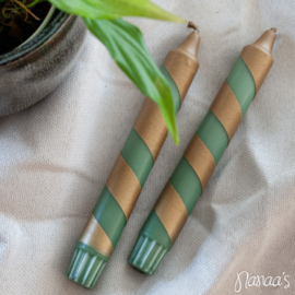 Kaarsen 'Candy cane' groen goud (2 st.)
