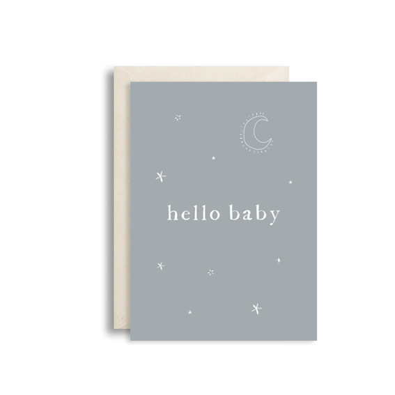 Wenskaart 'Hello baby' grey blue