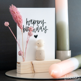 Cadeaudoosje houten poppetje 'Happy birthday'