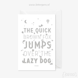 Letterpers kaart 'The quick brown fox'