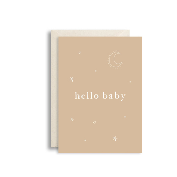 Wenskaart 'Hello baby' sand