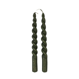 Kaarsen 'Sparkle twisted' forest green (set van 2)