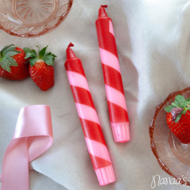 Kaarsen 'Candy cane' rood roze (2 st.)