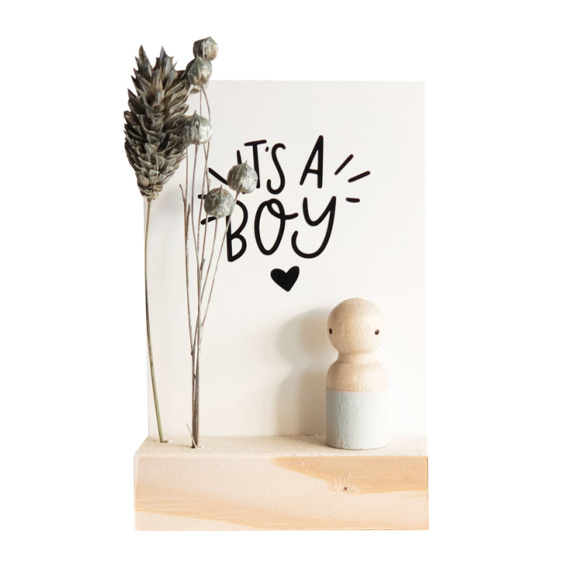 Cadeaudoosje houten poppetje 'It's a boy'