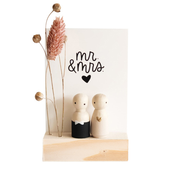 Cadeaudoosje houten poppetje 'Mr & mrs'