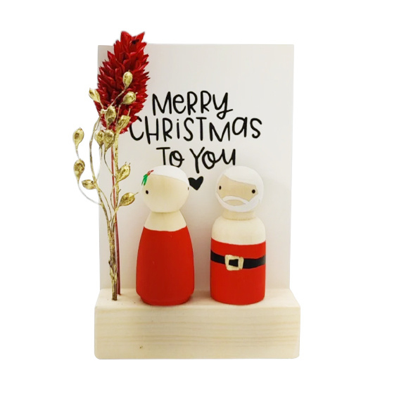 Cadeaudoosje houten poppetje 'Merry Christmas to you'