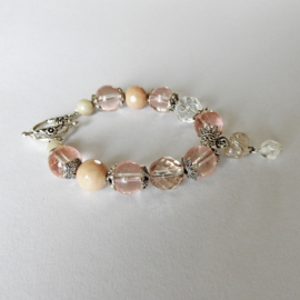 Armband van oud-roze glas en kristal (20 cm lang)