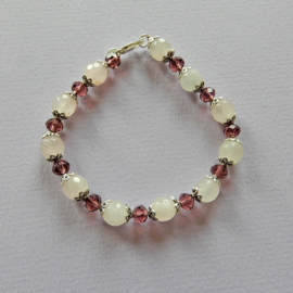 Ketting + armband van rozenkwarts en kristal(48 cm en 18,5 cm lang)