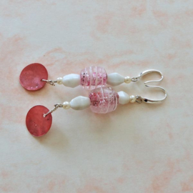 Muranoglas en parelmoer in roze en wit (8 cm lang)