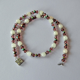Ketting + armband van rozenkwarts en kristal(48 cm en 18,5 cm lang)