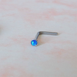 Neusstud van chirurgisch staal met blauwe opaal (0,8 mm / bolletje 2 mm)