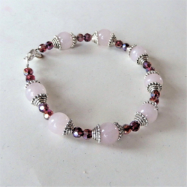 Armband van rozenkwarts met kristal (18,5 cm)