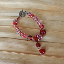 Armband van roze-rood Muranoglas (19,5 cm)