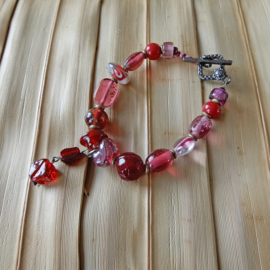 Armband van roze-rood Muranoglas (19,5 cm)