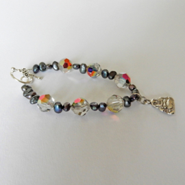 Armband van zoetwaterparels en kristal (22 cm lang)