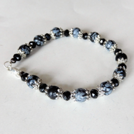 Grote armband van sneeuwvlok-obsidiaan met kristal (22 cm)