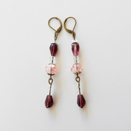 Lila en roze kristal en brons (7,5 cm lang)