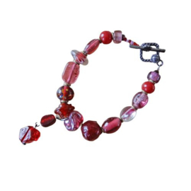 Armband van roze-rood Muranoglas (19,5 cm)