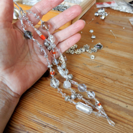 Armband van 3 strengen helder kristal en glas (21,5 cm lang)