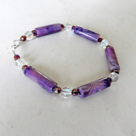Armband van lila keramiek met maansteen en kristallen (20 cm)