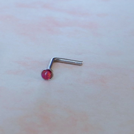 Neusstud van chirurgisch staal met rode opaal (0,8 mm / bolletje 2 mm)