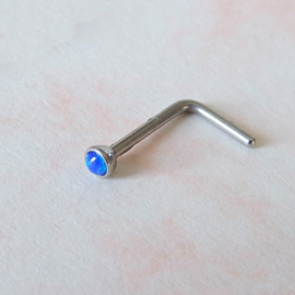 Neusstud van chirurgisch staal met blauwe opaal (0,8 mm / bolletje 2 mm)