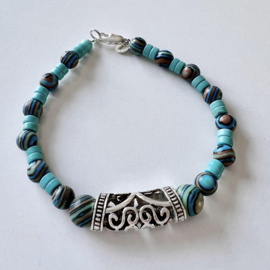 Halsketting + armband van malachiet en turkoois met Tibetaans zilver