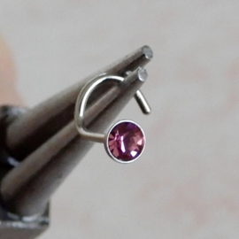 Neusstud van rvs met roze kristal (3 mm)