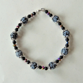 Grote armband van sneeuwvlok-obsidiaan met kristal (22 cm)