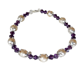 Armband van parelkralen met violet kristal (19,5 cm)