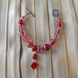 Armband van roze-rood Muranoglas (19,5 cm)