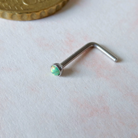 Neusstud van chirurgisch staal met lichtgroene opaal (0,8 mm / bolletje 2 mm)