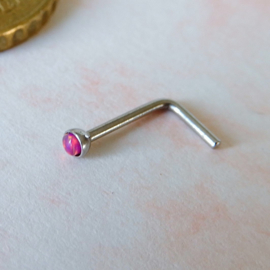 Neusstud van chirurgisch staal met rode opaal (0,8 mm / bolletje 2 mm)