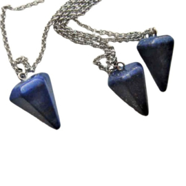 Lapis lazuli kegel aan een zilverkleurige ketting