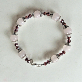 Armband van rozenkwarts met kristal (18,5 cm)