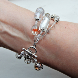 Armband van 3 strengen helder kristal en glas (21,5 cm lang)