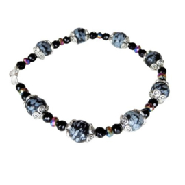 Grote armband van sneeuwvlok-obsidiaan met kristal (22 cm)