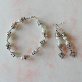 Armband + oorbellen van slangenhuid-steen met Indiaas zilver (19 cm)