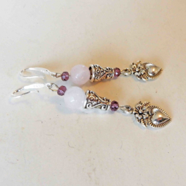 Facet-geslepen rozenkwarts met Tibetaans zilver en kristal
