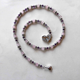 Ketting van rozenkwarts en Indiaas zilver(51 cm)
