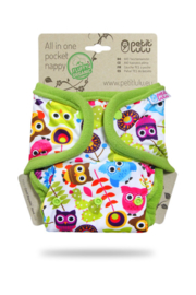 Petit Lulu AIO/Pocketluier Fluffy organic Happy Owls (drukknoop)