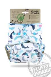 Petit Lulu Maxi/Night Fluffy Organic - Dolphins - Snaps (7-16kg)