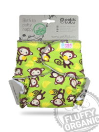 Petit Lulu onesize Fluffy Organic - Monkey Business (drukknoop)