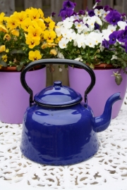 Donkerblauwe emaille waterketel